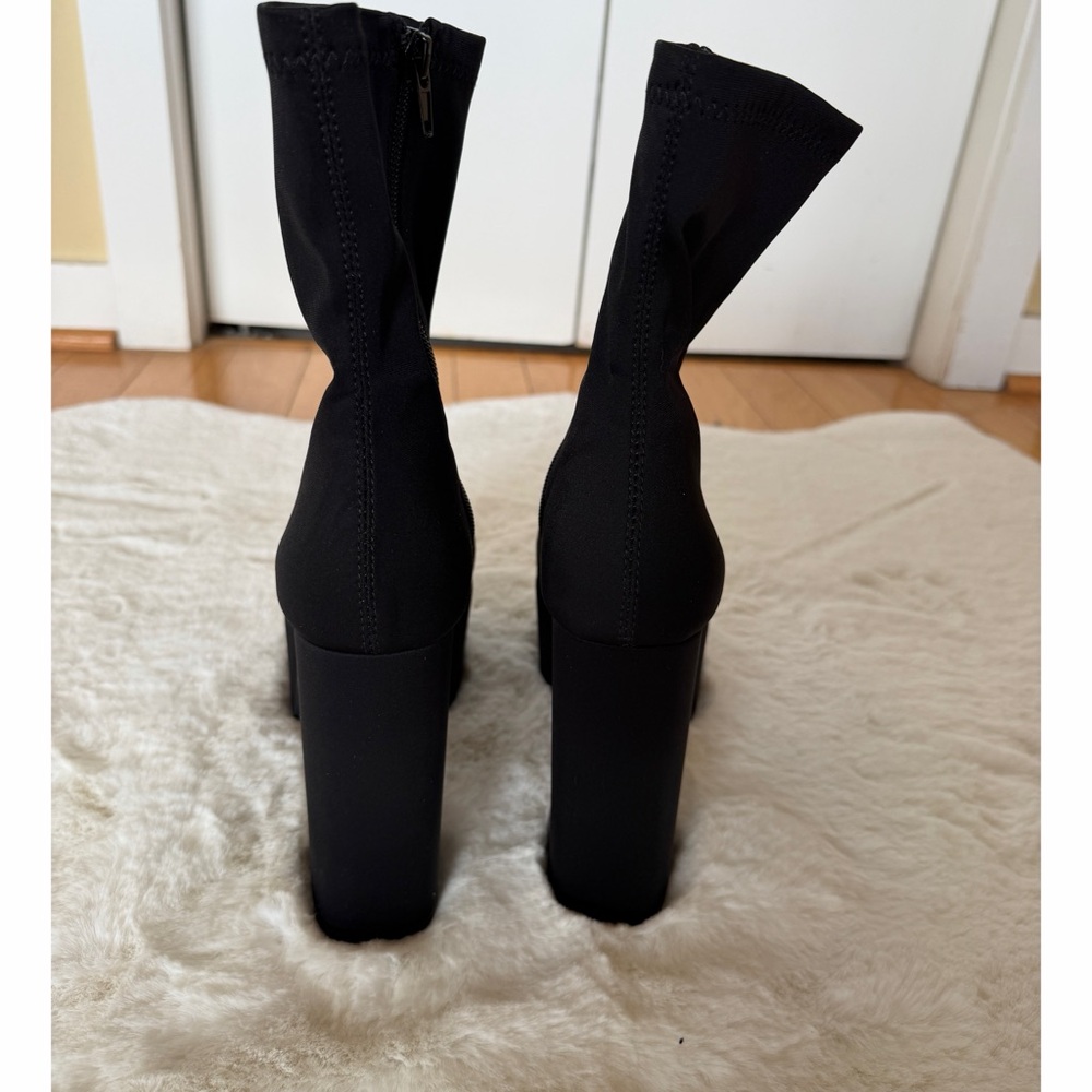Black Satin High Platform Dancer Ankle Sock Boots fits size 7.5-8 - Picture 5 of 7